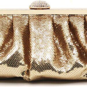 Women Evening Clutch Purse Sequin Fabric Gold Formal Party Wedding Bag